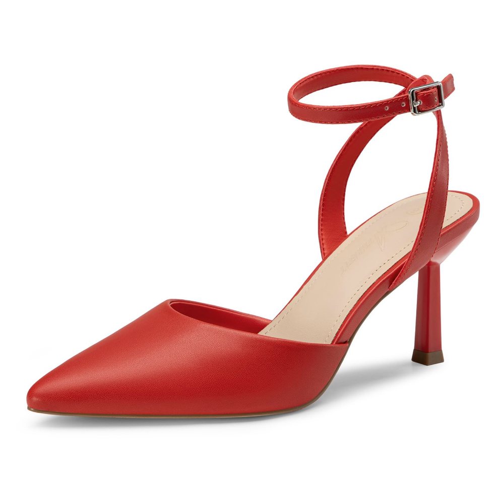 Athlefit Ankle Strap Pointed Toe Pump in Red
