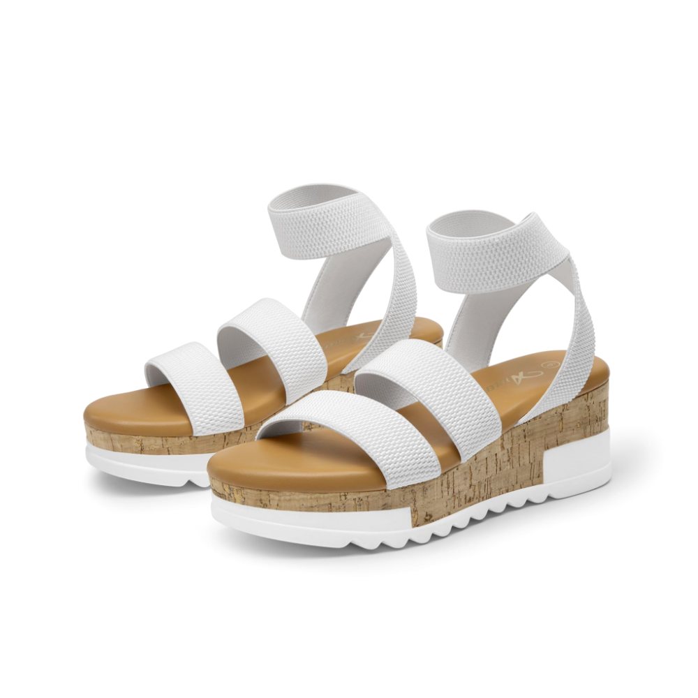 Athlefit Elastic Strap Platform Wedge Sandal in White
