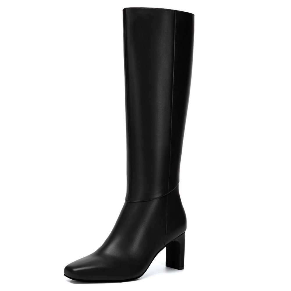 Athlefit Wide Calf Square Toe Knee-High Boot in Black