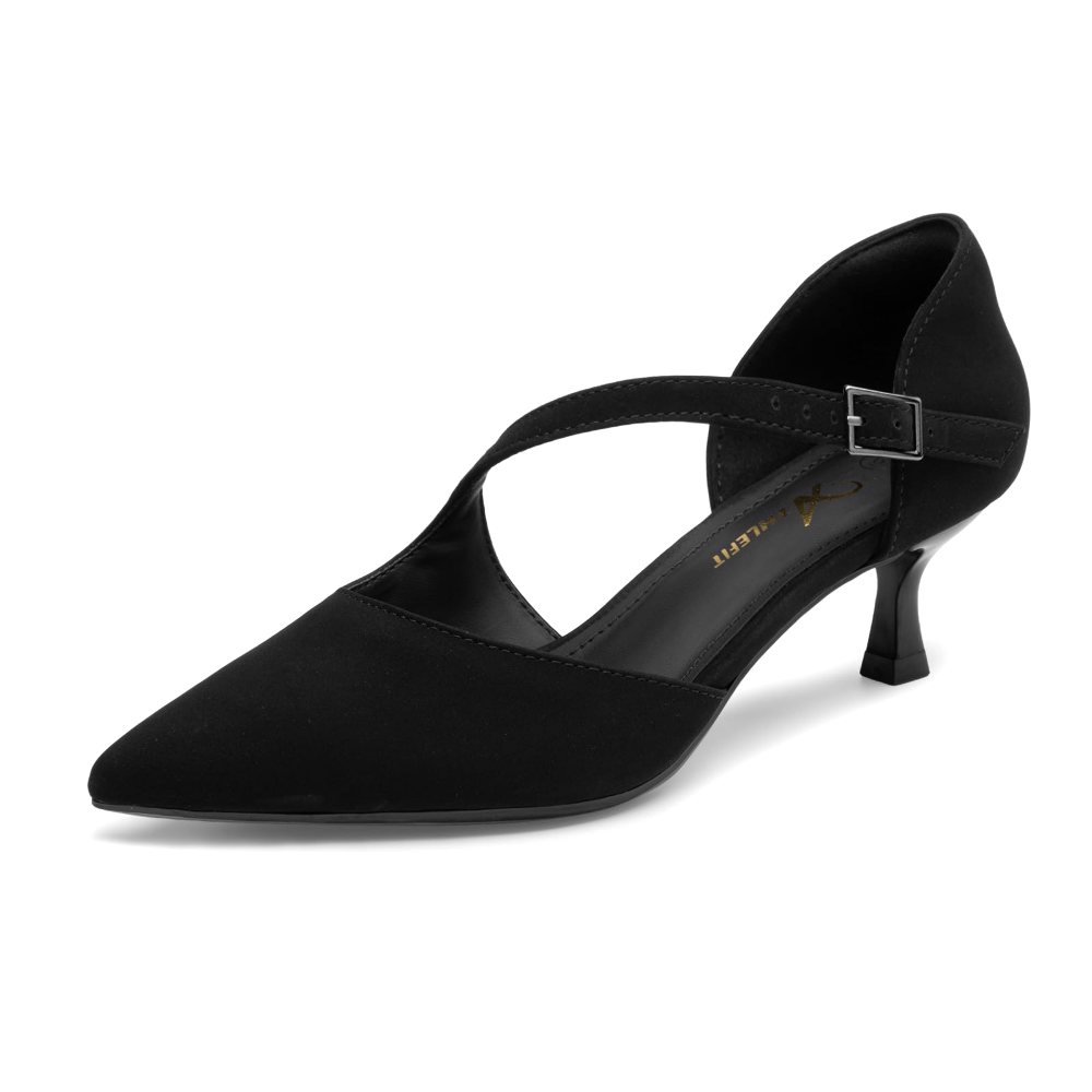 Athlefit Asymmetric Strap Kitten Heel Pump in Black Nubuck