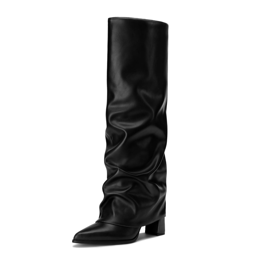 Athlefit Chunky Fold-Over Tall Boot in Black
