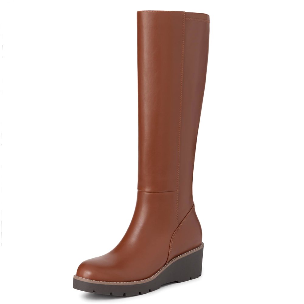 Athlefit Wedge Knee-High Boot in Brown