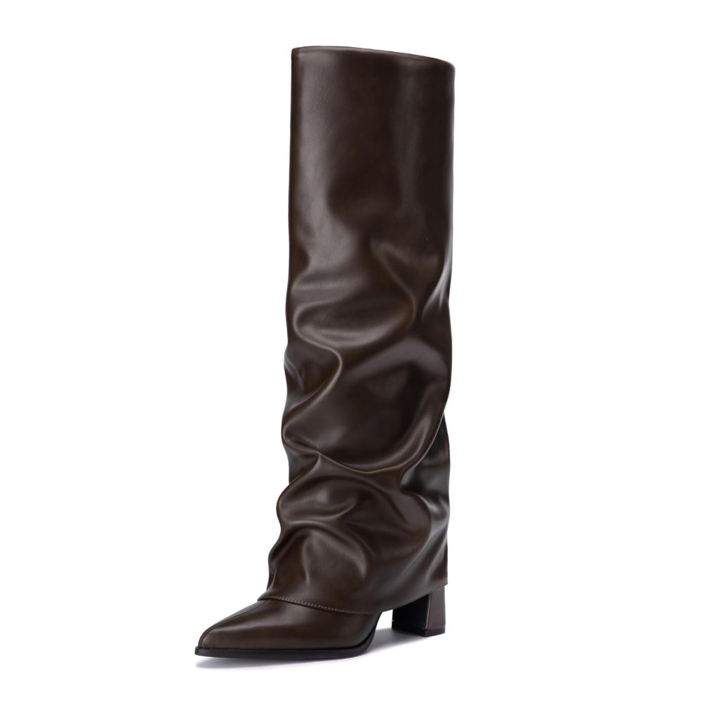 Athlefit Chunky Fold-Over Tall Boot in Brown