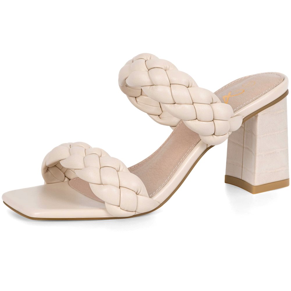 Athlefit Braided Block Heel Sandal in Beige