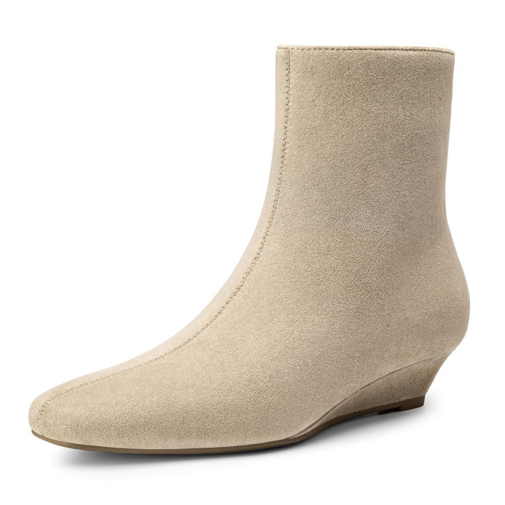 Athlefit Square Toe Wedge Bootie in Nude Suede