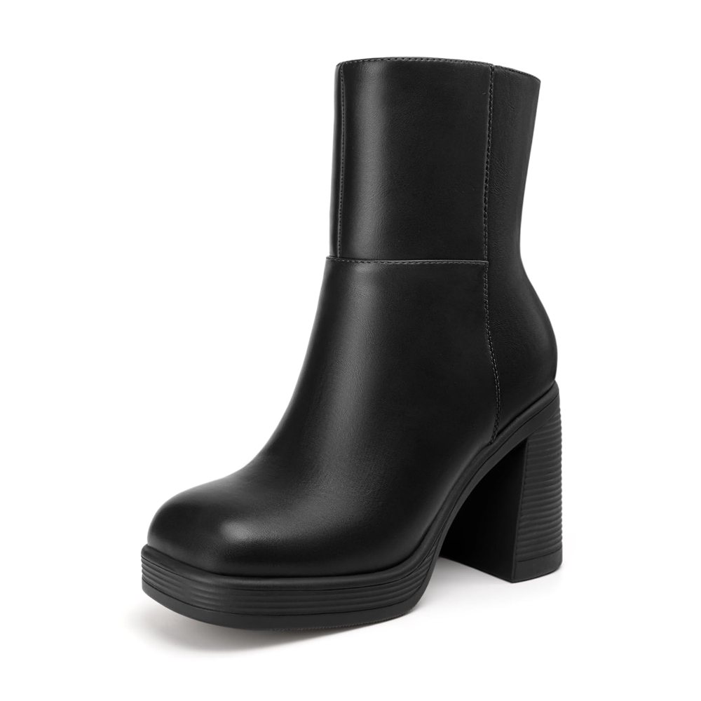 Athlefit High Block Heel Platform Ankle Boot in Black