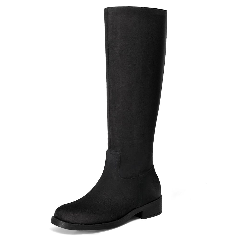 Athlefit Flat Suede Knee-High Boot in Black Suede