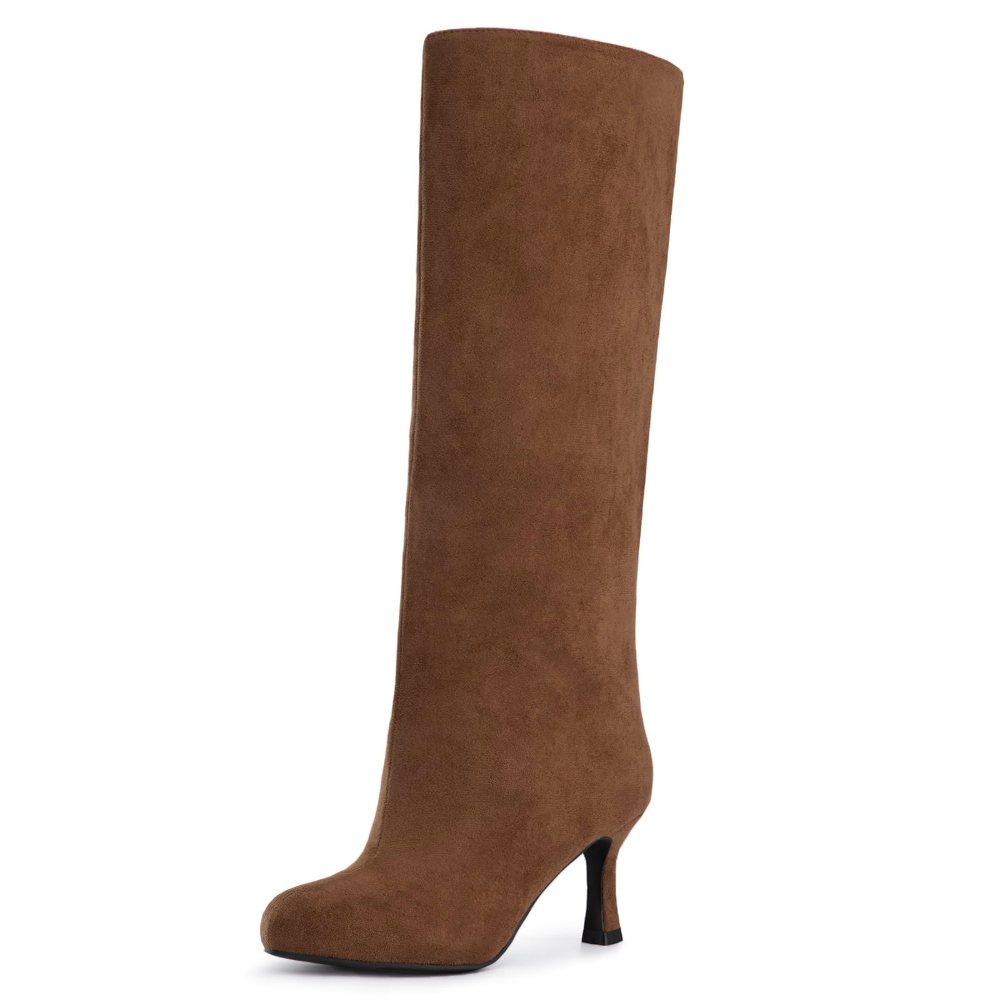 Athlefit Wide Calf Suede Stiletto Boot in Brown
