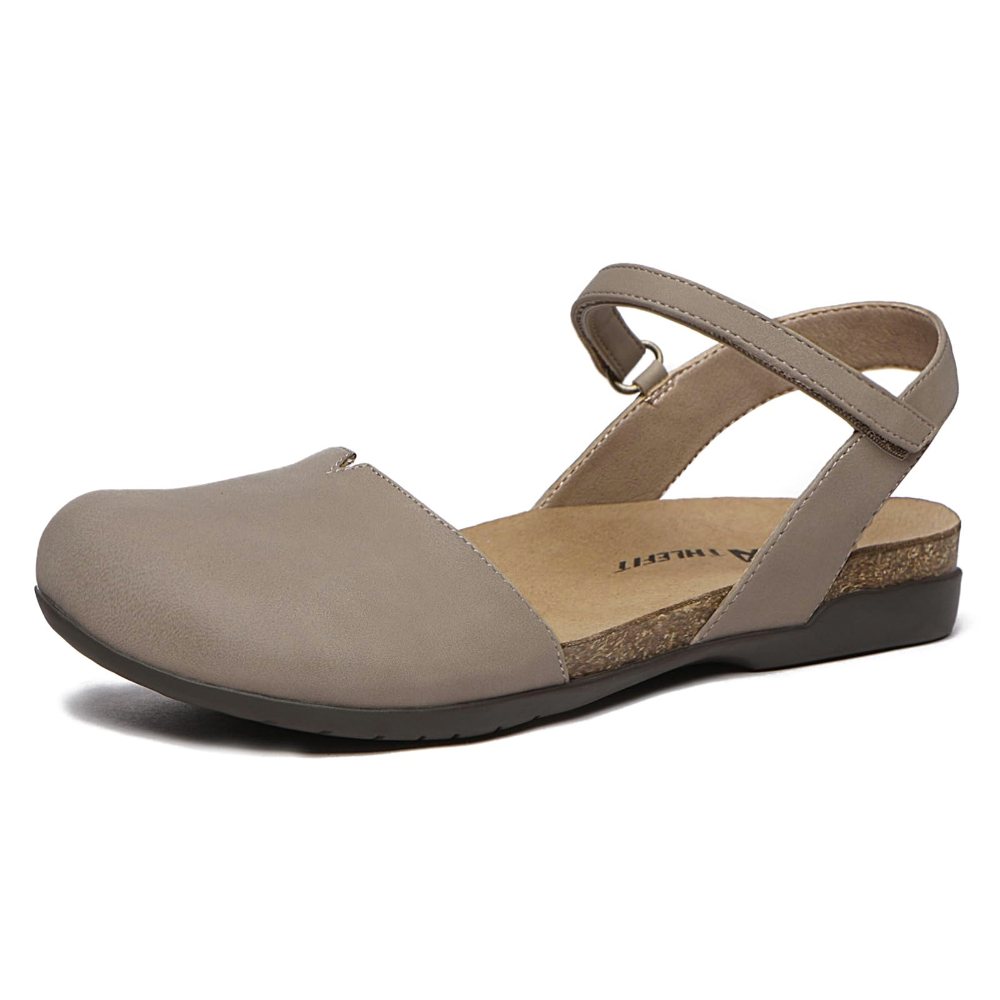 Athlefit Closed Toe Flat Sandal in Taupe