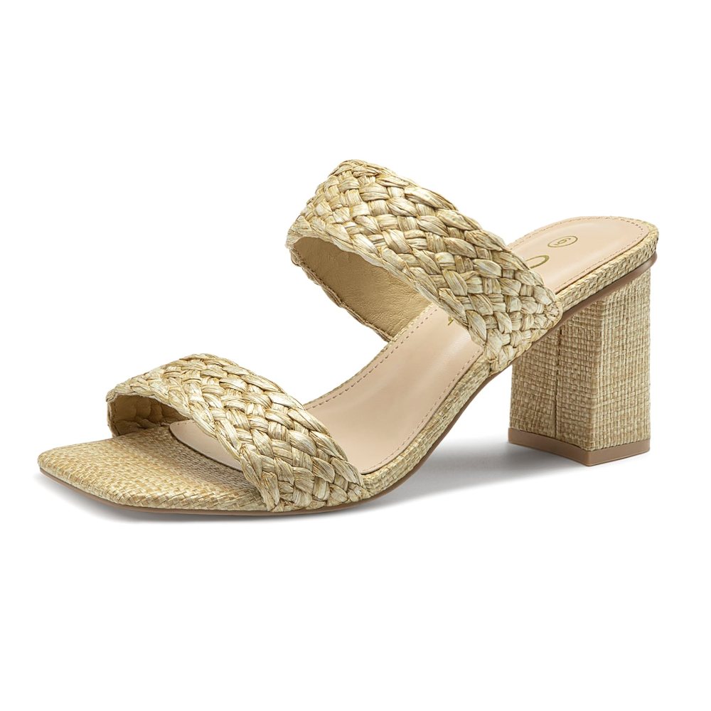 Athlefit Braided Block Heel Sandal in Natural Raffia