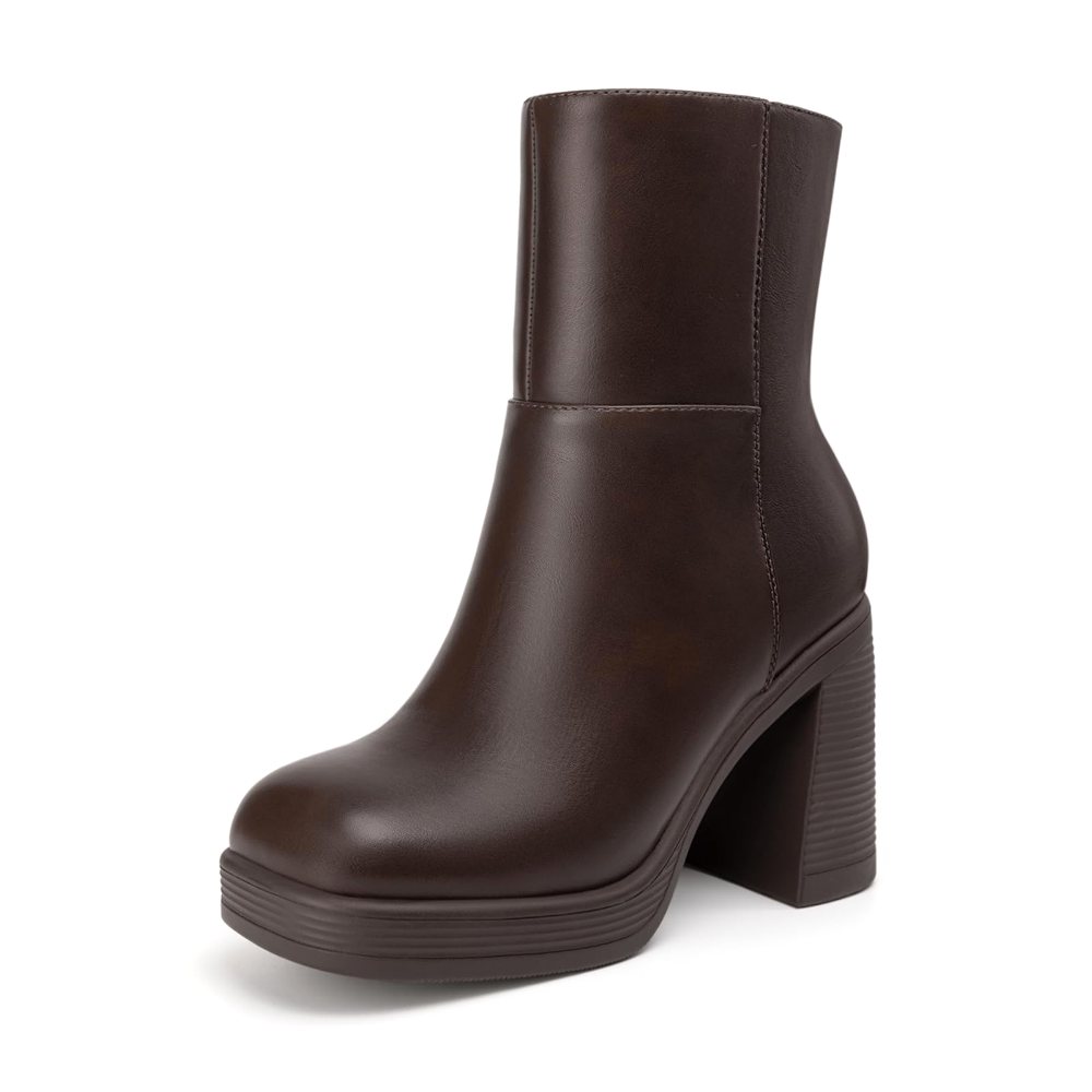 Athlefit High Block Heel Platform Ankle Boot in Brown