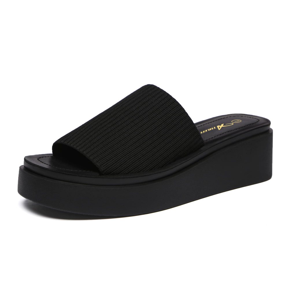 Athlefit Knit Strap Flatform Slide in Black