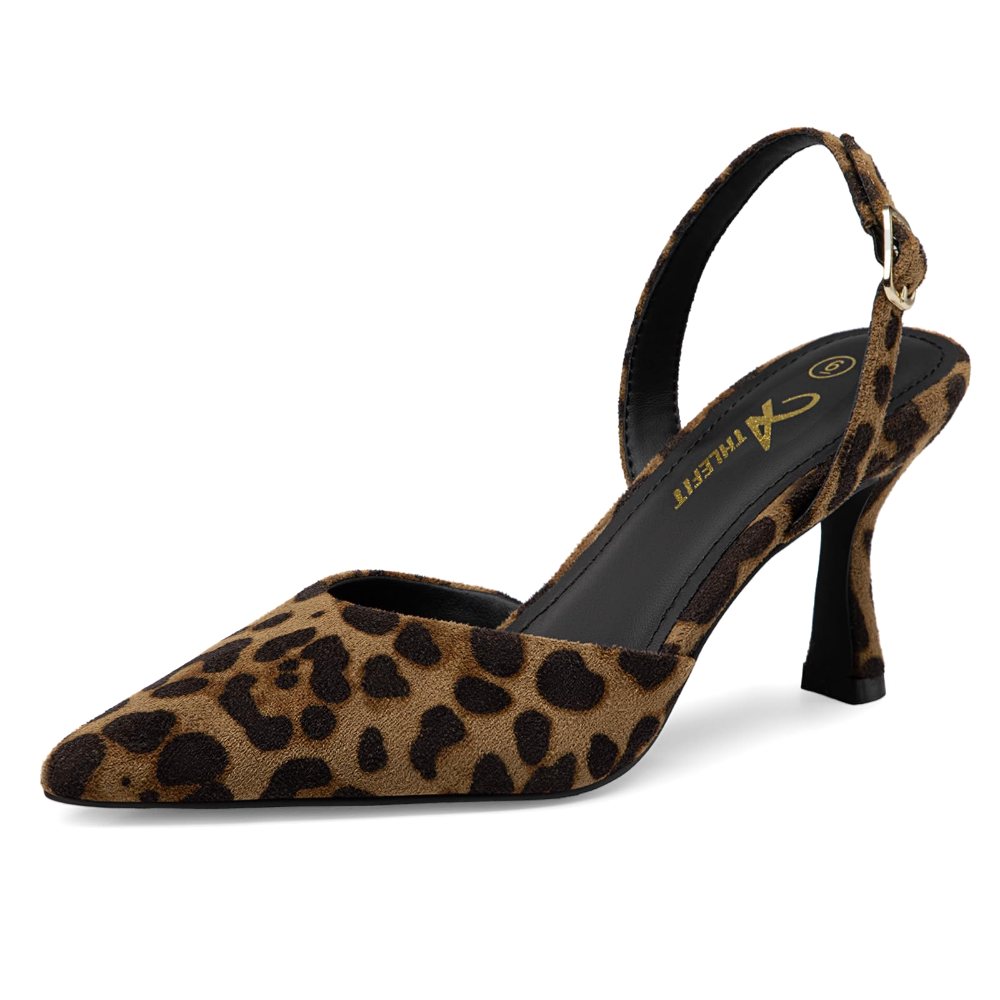 Athlefit Flared Kitten Heel Slingback in Leopard Suede