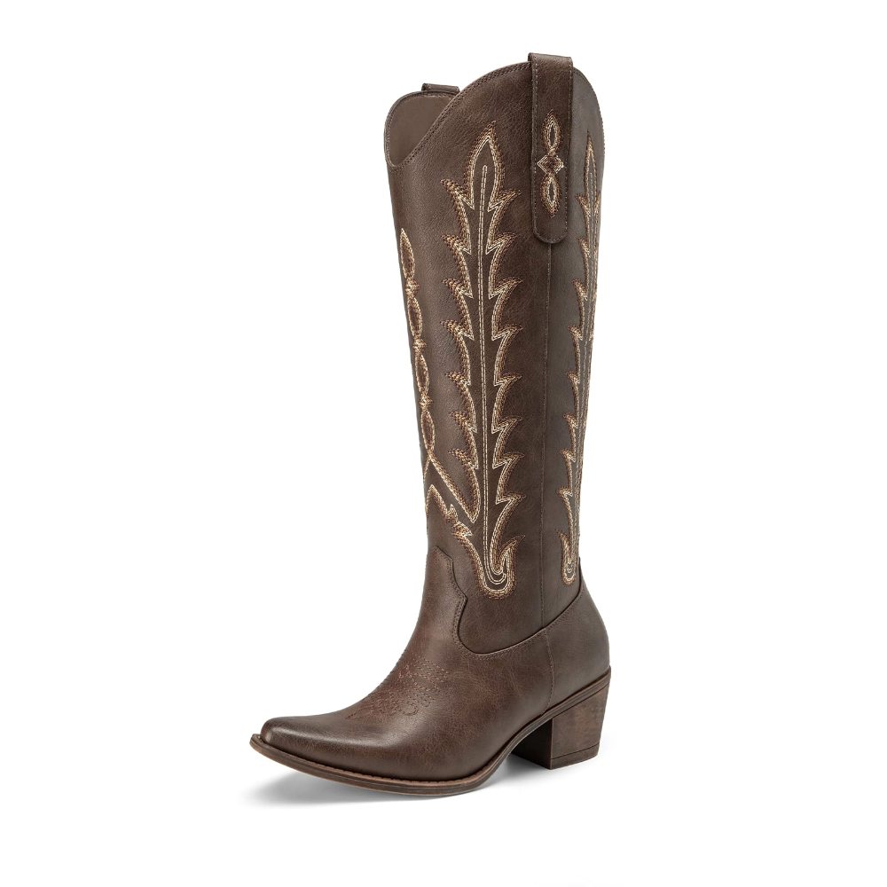 Athlefit Square Toe Tall Cowboy Boot in Dark Brown