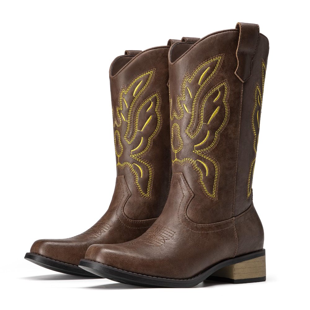 Athlefit Stitched Square Toe Cowgirl Boot in Brown