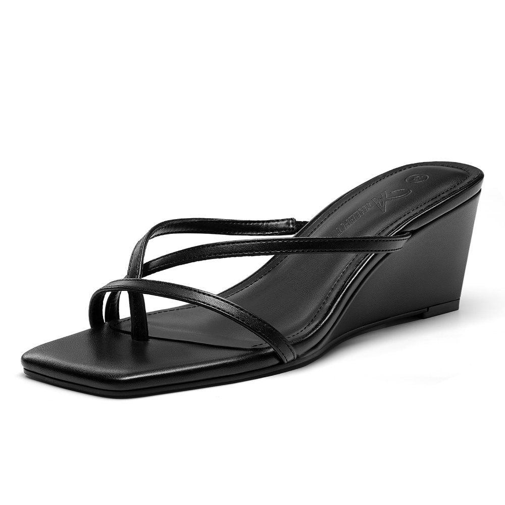 Athlefit Strappy Thong Wedge Sandal in Black