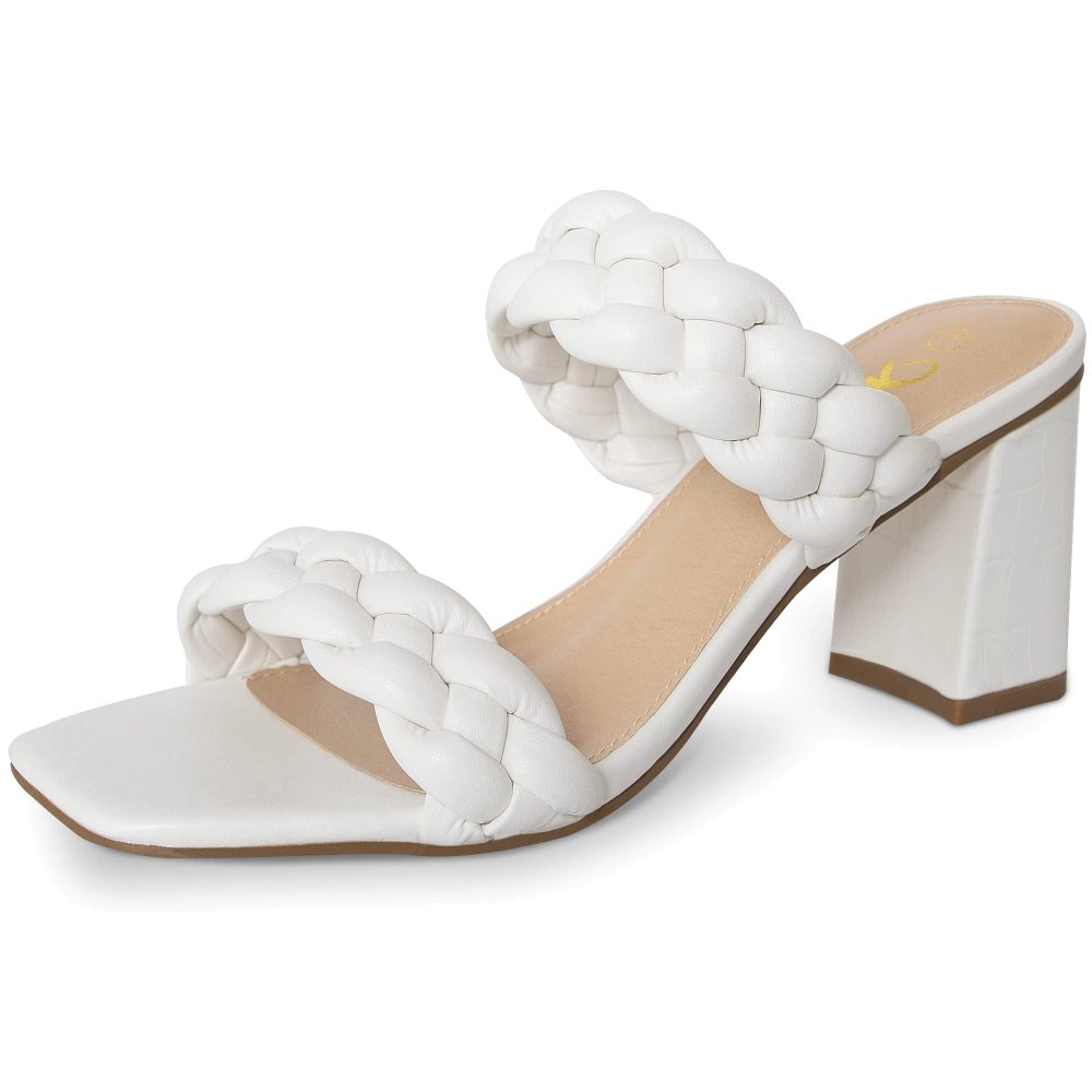 Athlefit Braided Block Heel Sandal in White