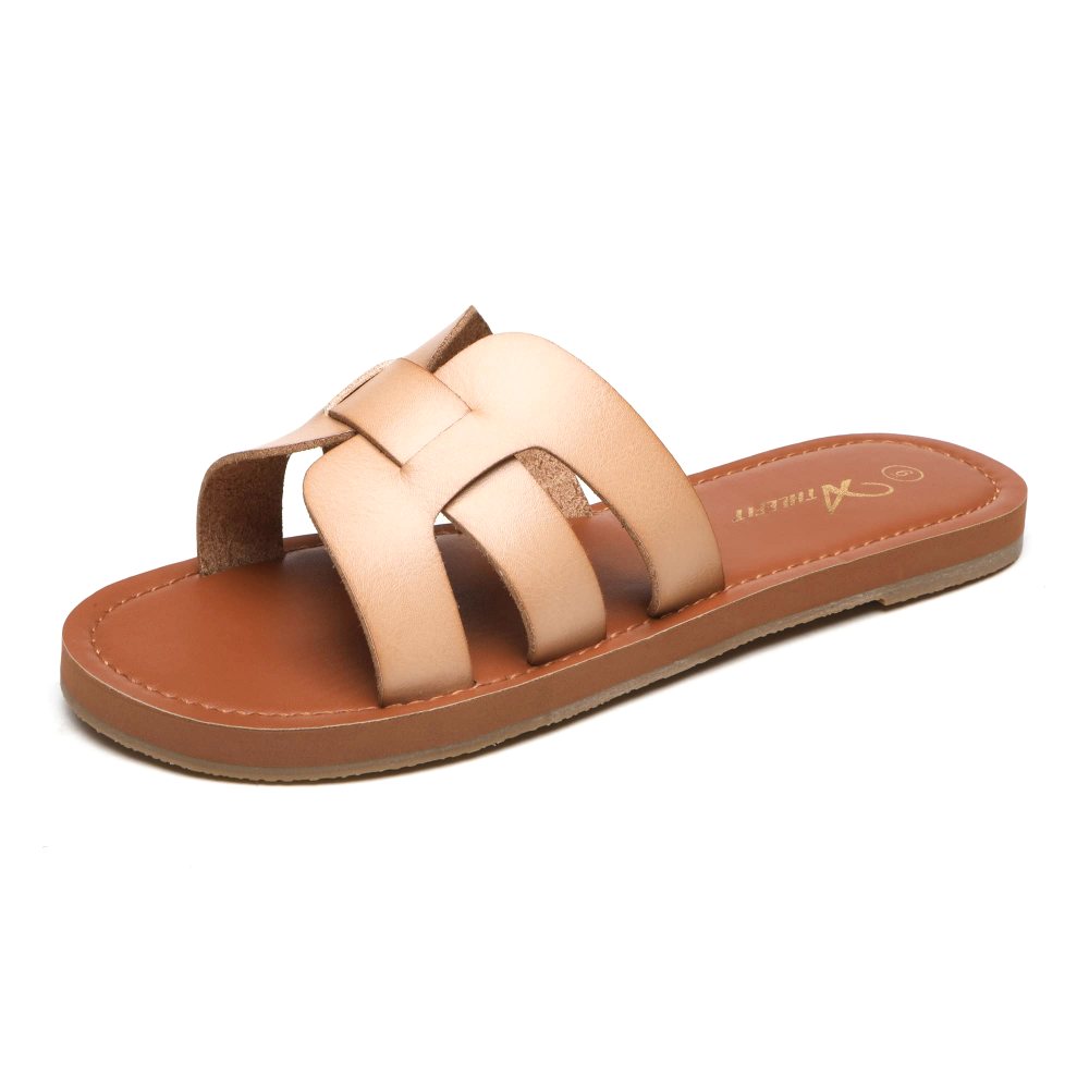 Athlefit Crossband Leather Slide in Khaki