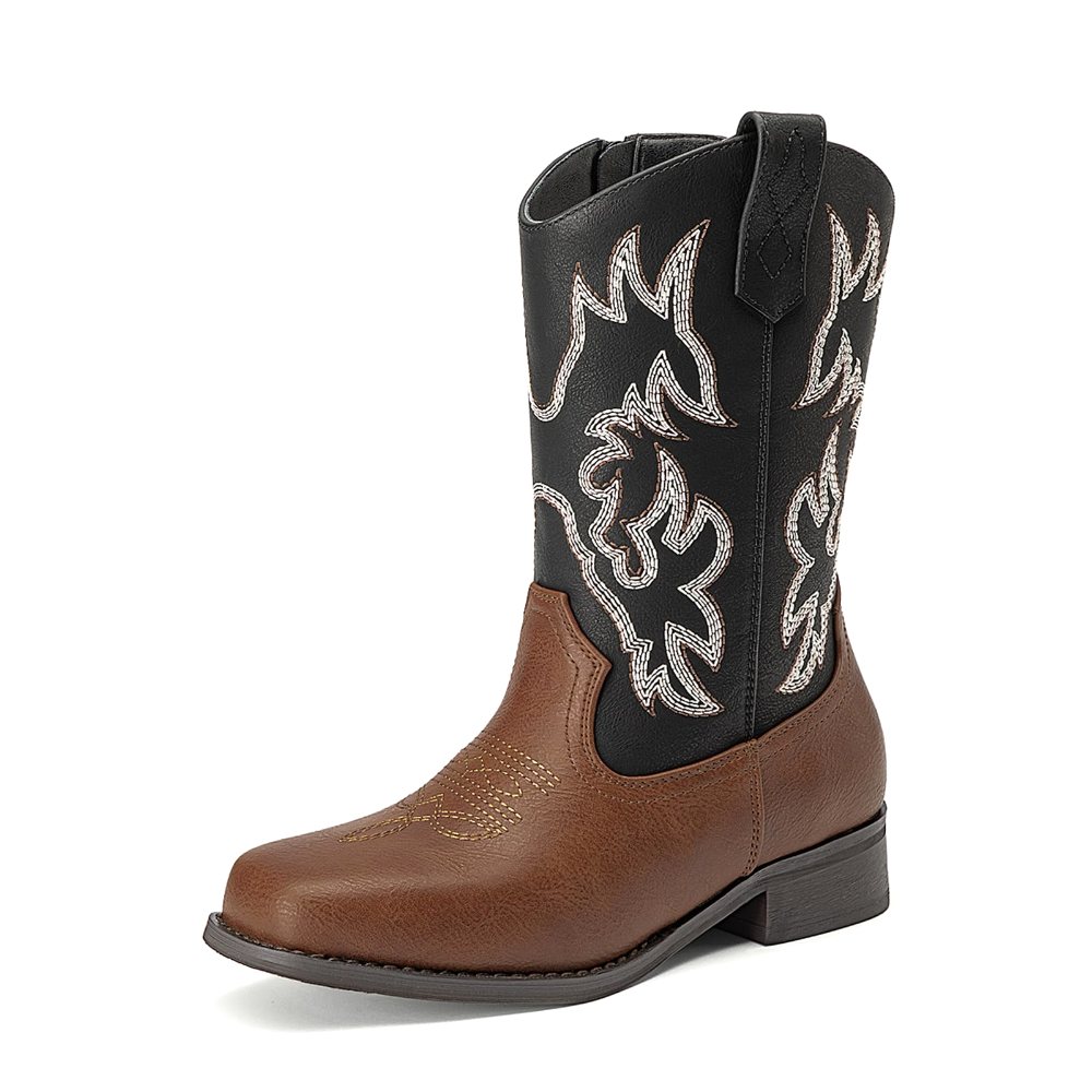 Athlefit Kids' Embroidered Cowboy Boot in Black Brown