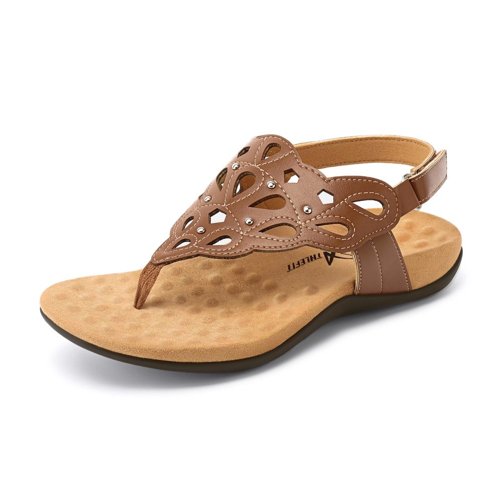 Athlefit Arch Support Cutout Thong Sandal in Tan