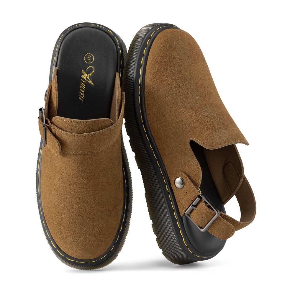 Athlefit Back Strap Suede Clog in Chestnut