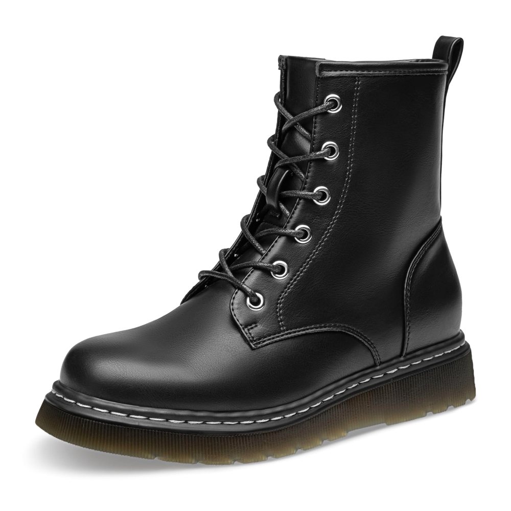 Athlefit Lace-Up Low Platform Combat Boot in Black