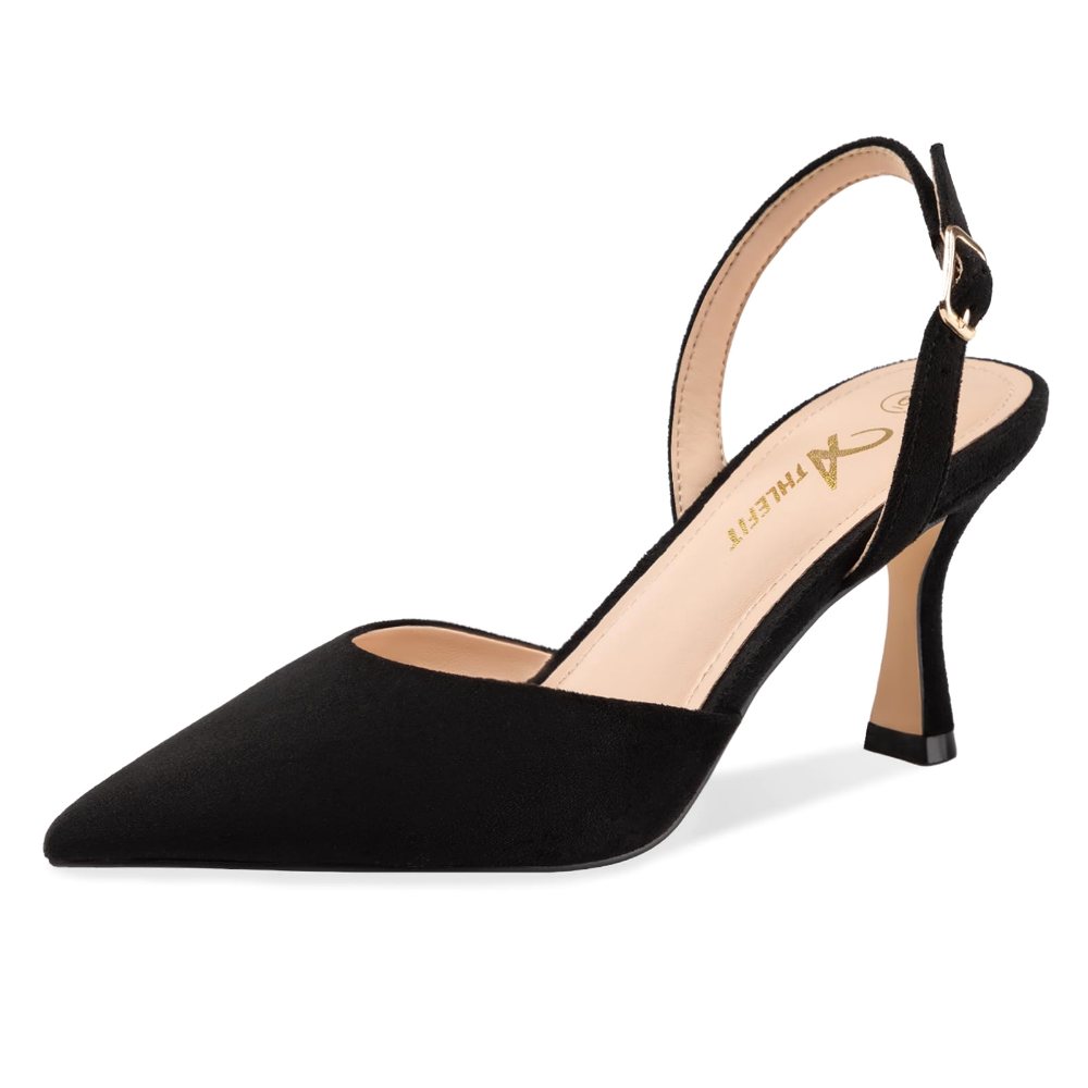 Athlefit Flared Kitten Heel Slingback in Black Suede