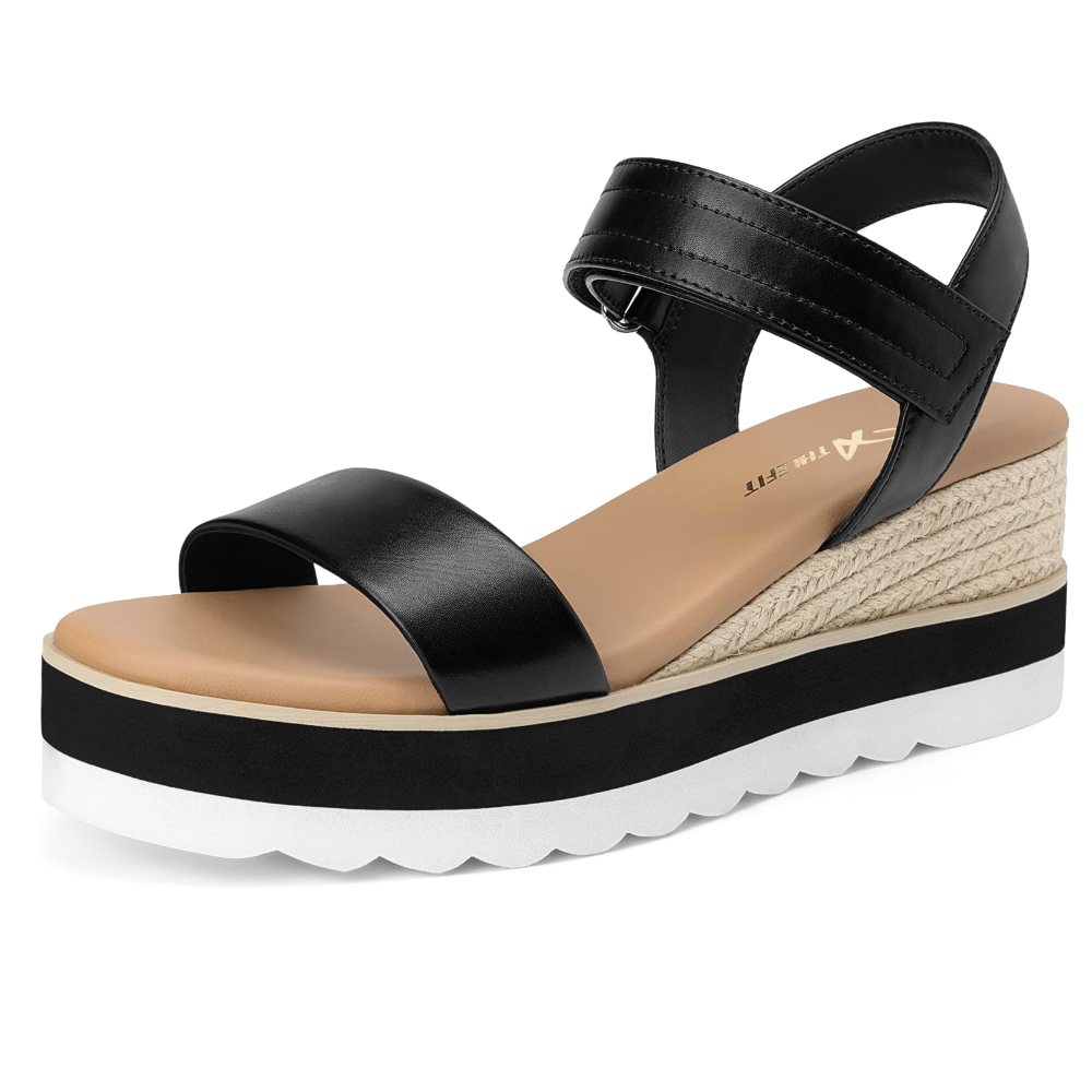 Athlefit Hook and Loop Espadrille Wedge in Black