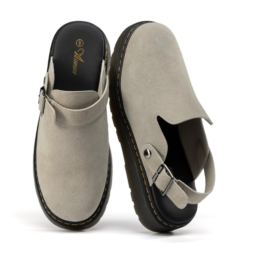 Athlefit Men's Back Strap Suede Clog in Taupe