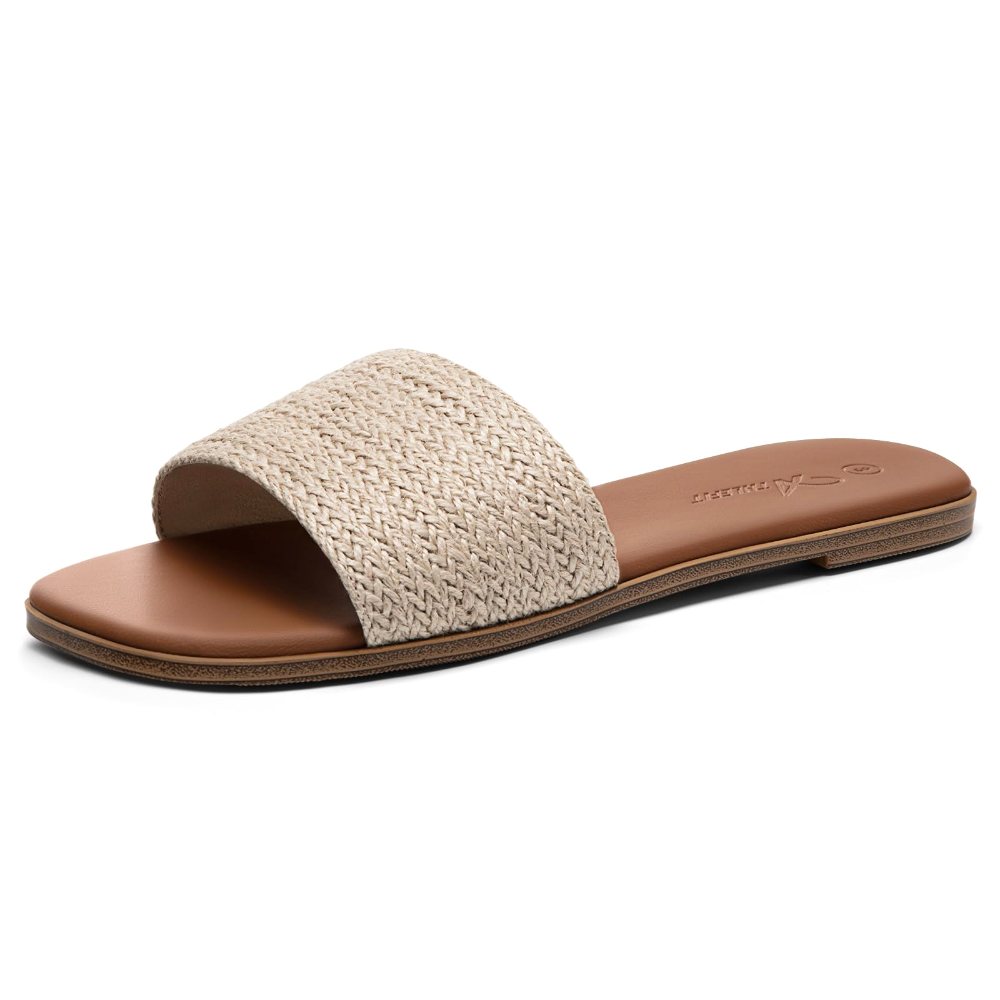 Athlefit Raffia Band Flat Slide in Natural Raffia