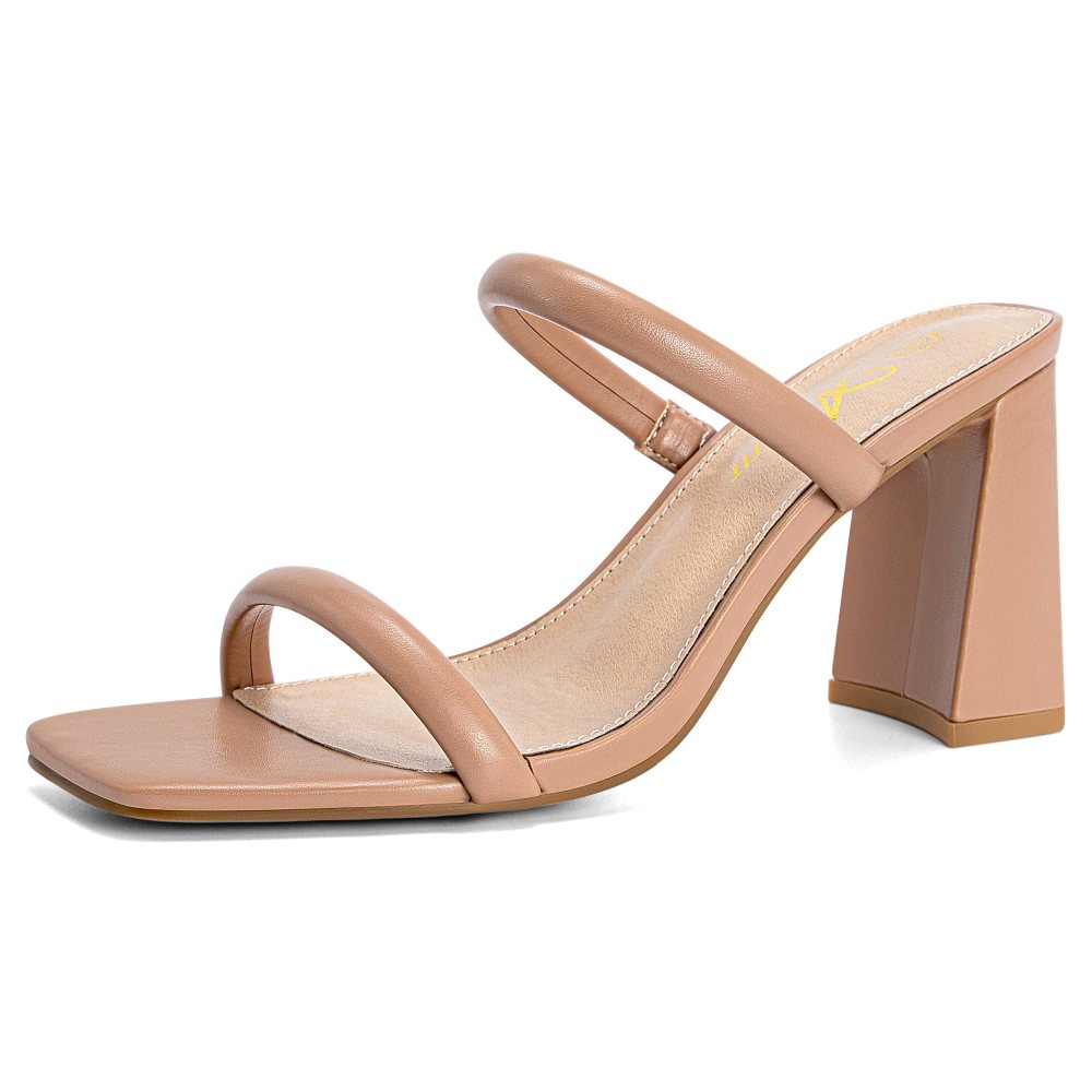 Athlefit Two Strap Block Heel Slide in Nude