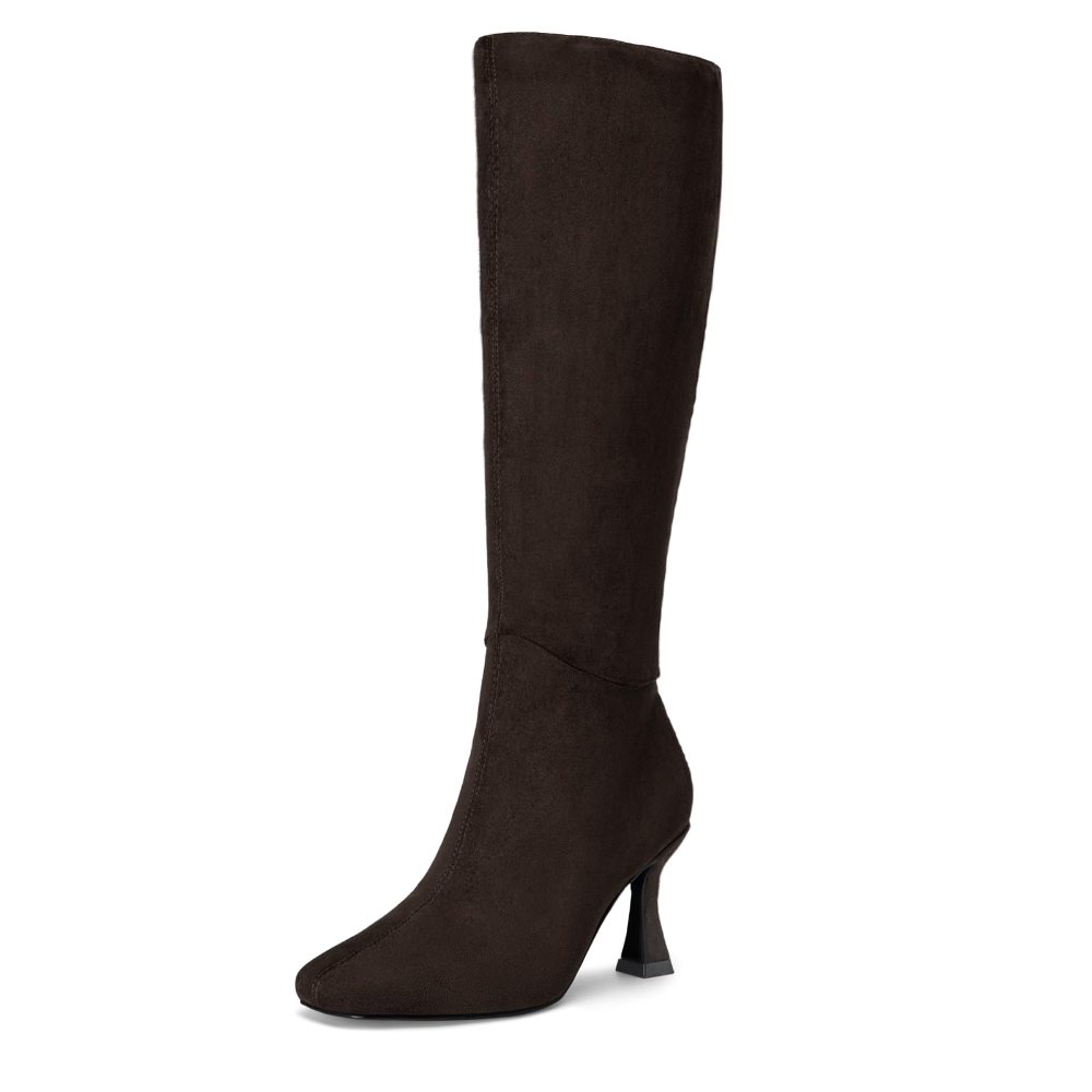 Athlefit Kitten Heel Knee-High Boot in Chocolate Suede