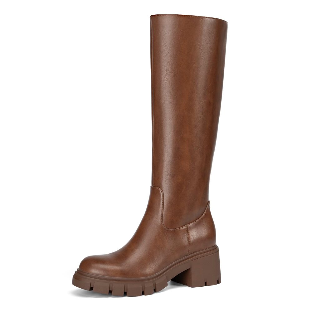 Athlefit Lug Sole Platform Knee-High Boot in Light Brown