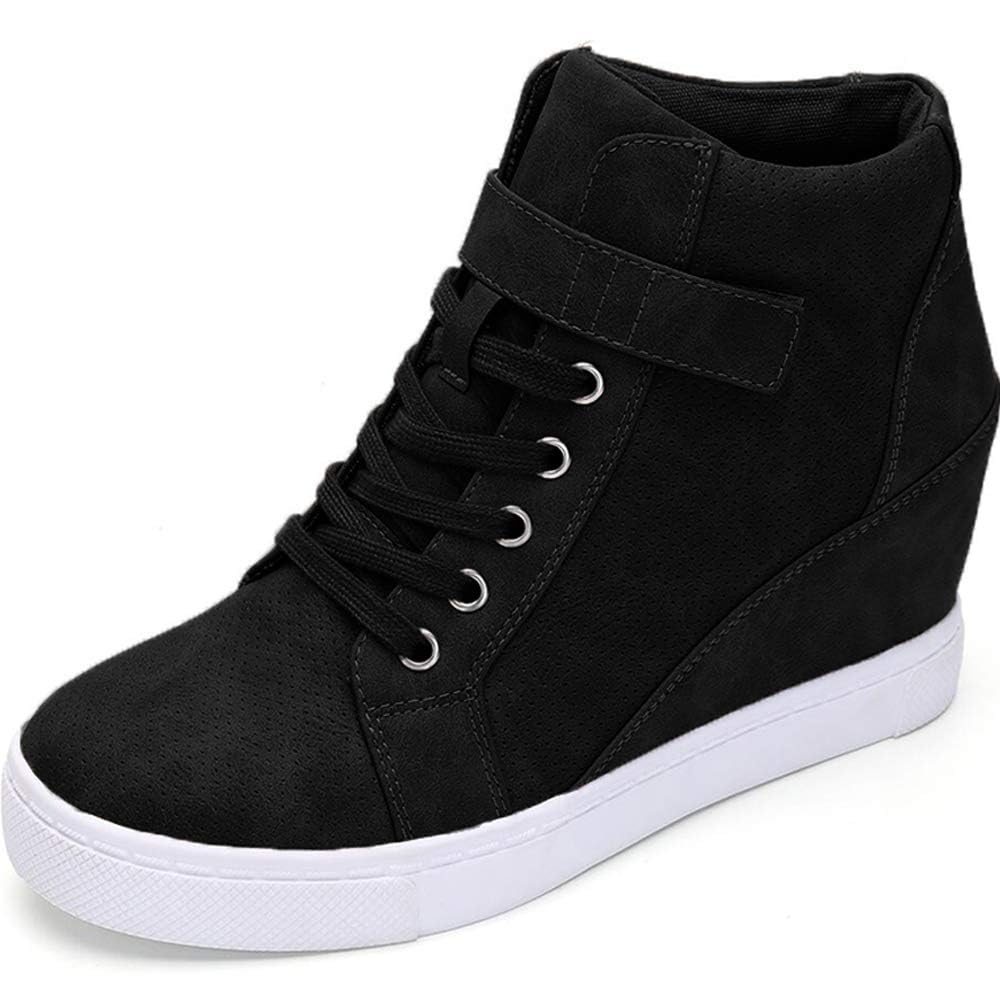 Athlefit Lace-Up High Top Wedge Sneaker in Black