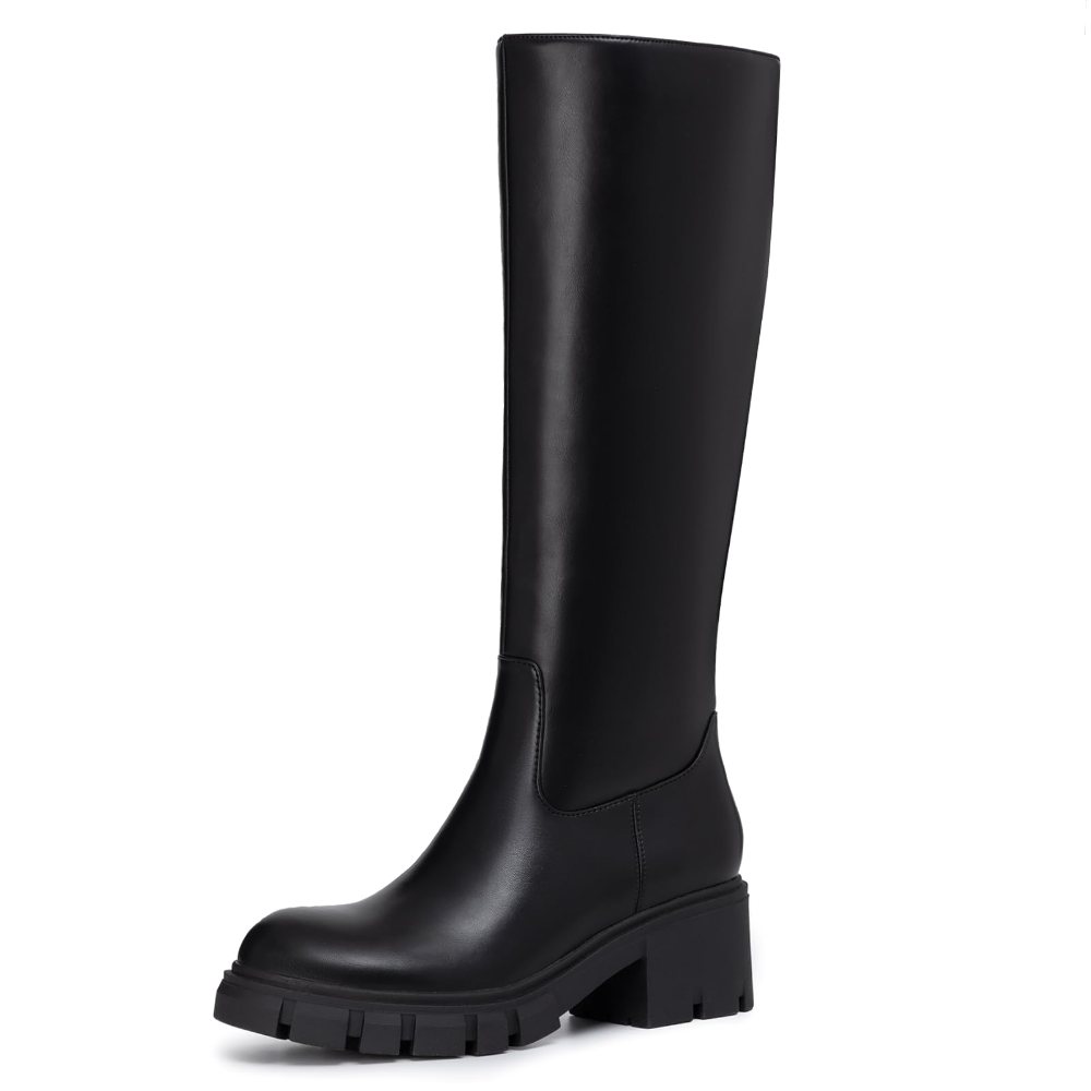 Athlefit Lug Sole Platform Knee-High Boot in Black