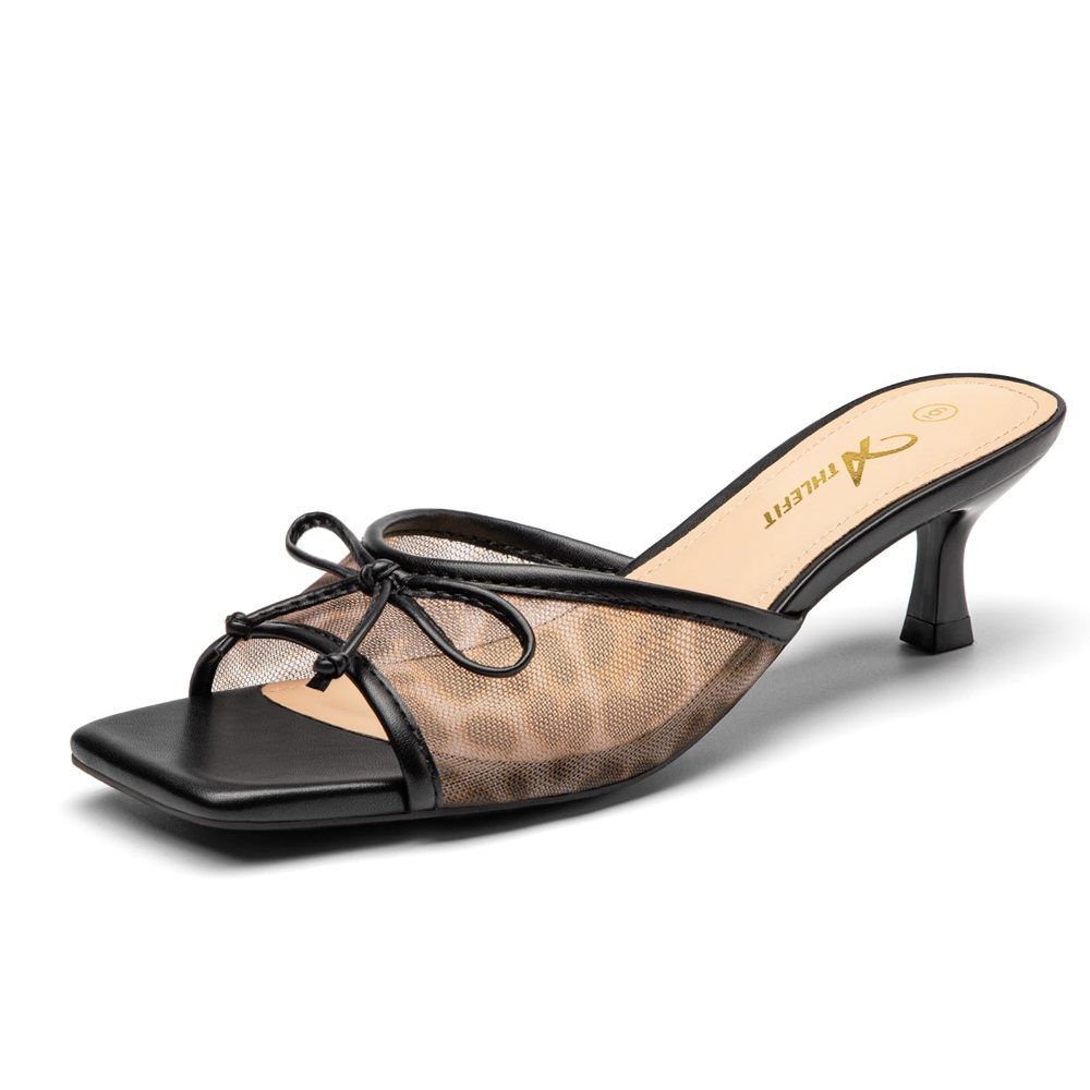 Athlefit Square Toe Kitten Heel Mule in Leopard Mesh