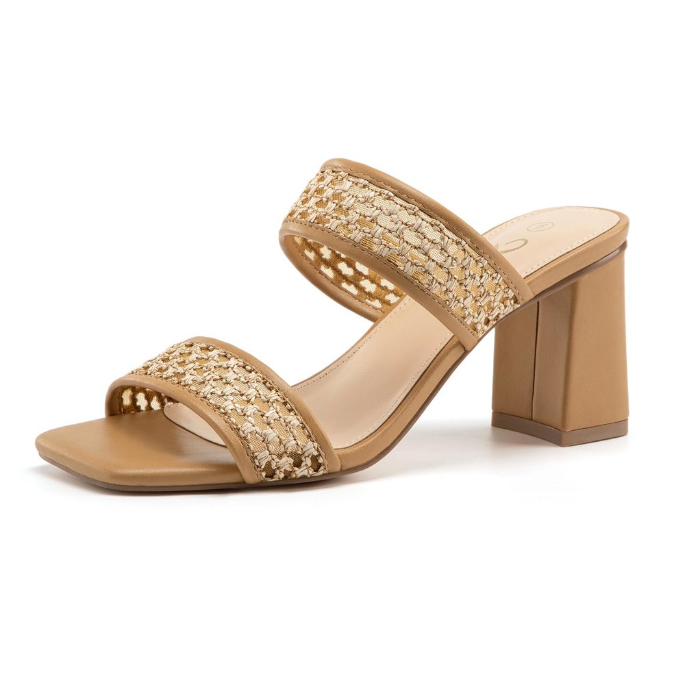 Athlefit Braided Block Heel Sandal in Brown Braided
