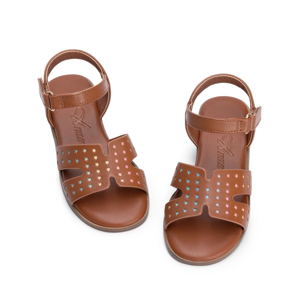 Athlefit Girls' Strappy Flat Sandal in Brown