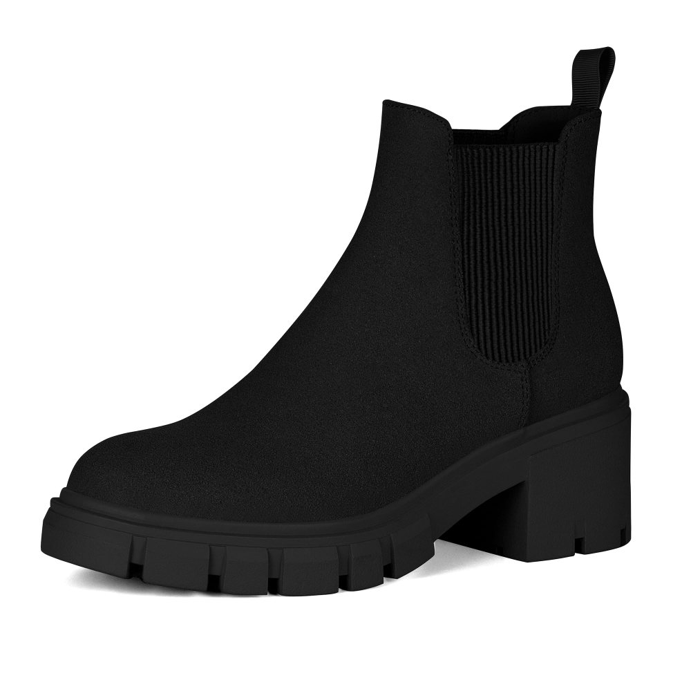 Athlefit Lug Sole Chelsea Boot in Black Suede