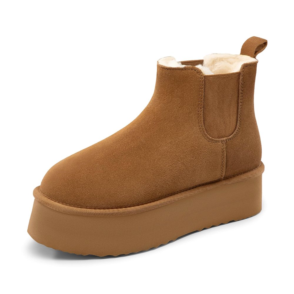 Athlefit Faux Fur Lined Platform Snow Boot in Chestnut