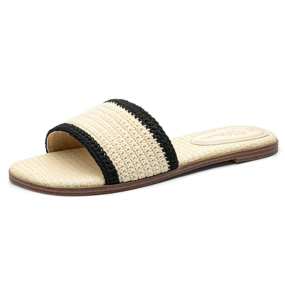 Athlefit Raffia Band Flat Slide in Cream