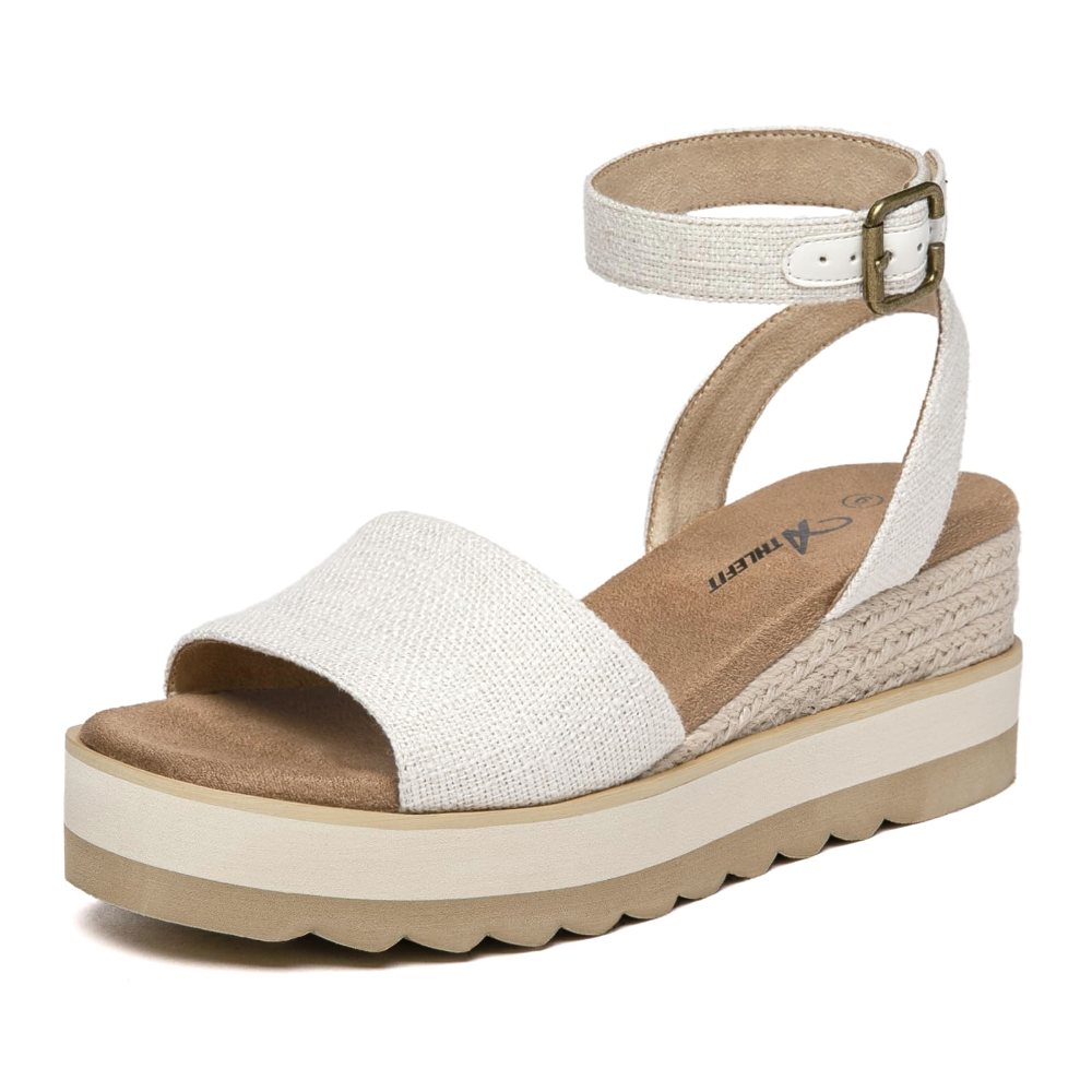 Athlefit Ankle Strap Espadrille Wedge in Beige