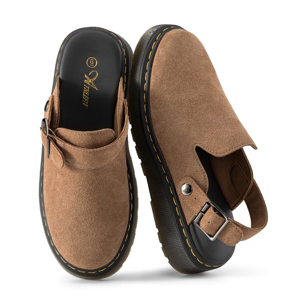 Athlefit Back Strap Suede Clog in Brown