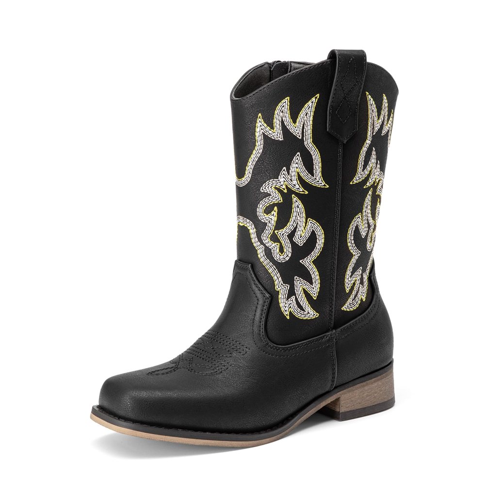 Athlefit Kids' Embroidered Cowboy Boot in Black