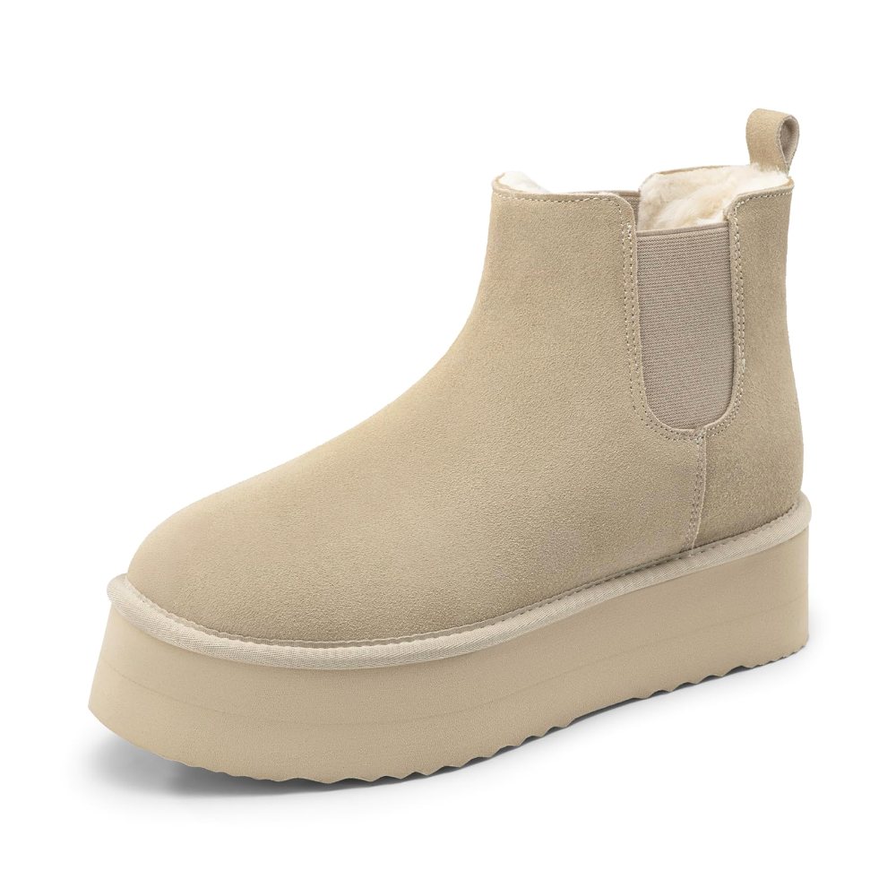Athlefit Faux Fur Lined Platform Snow Boot in Sand