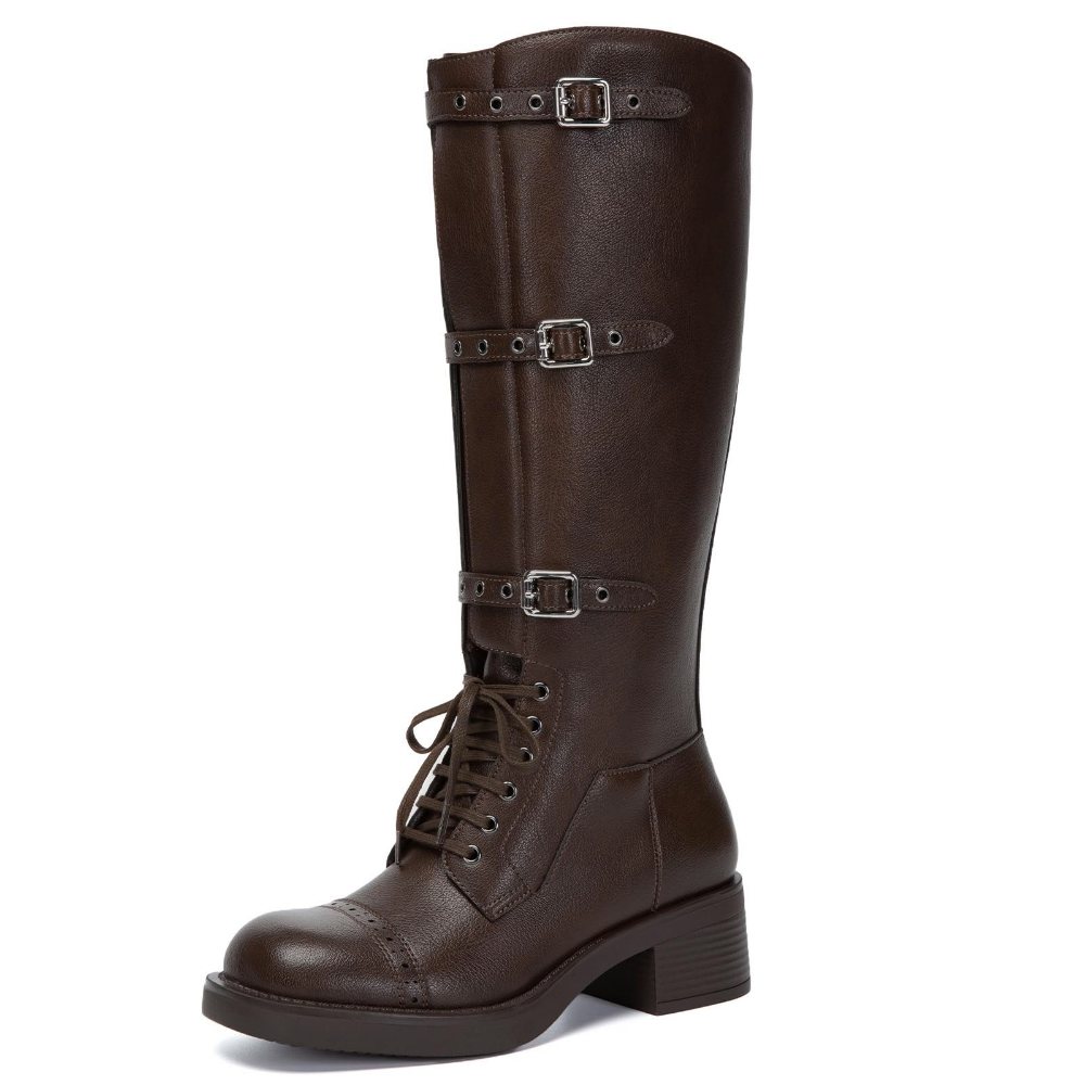 Athlefit Wide Calf Lace-Up Riding Boot in Brown