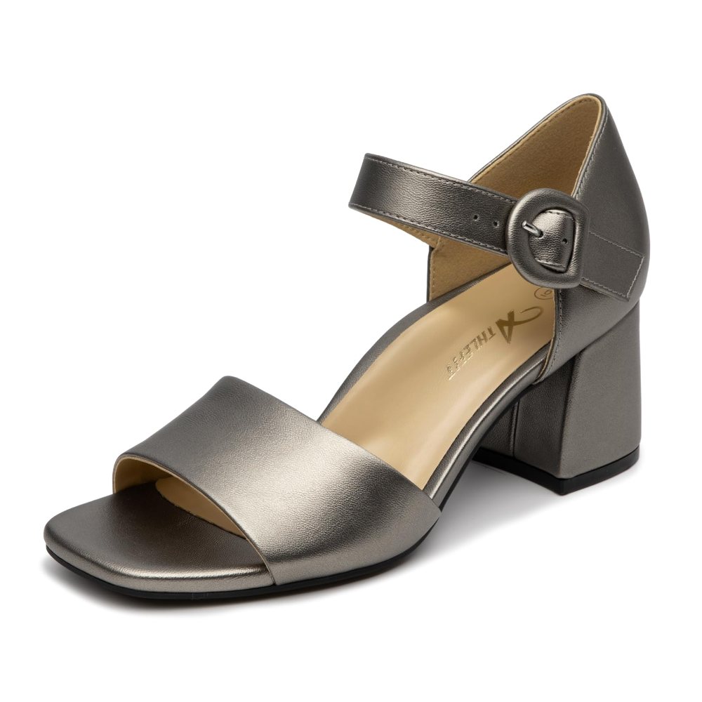Athlefit Arch Support Low Block Heel Sandal in Pewter