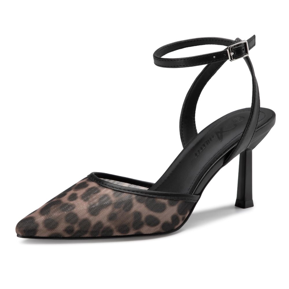 Athlefit Ankle Strap Pointed Toe Pump in Leopard
